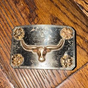 RICARDO NICKEL SILVER BRONCE TRIM Western Bull Head Belt Buckle
